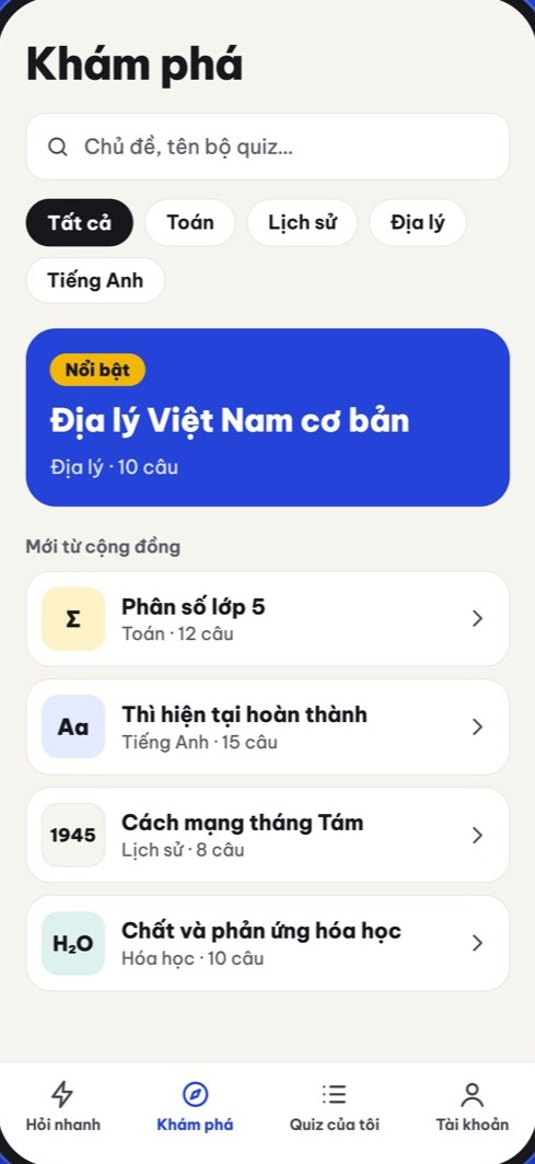 Ảnh thiết kế minh họa danh sách quiz cộng đồng